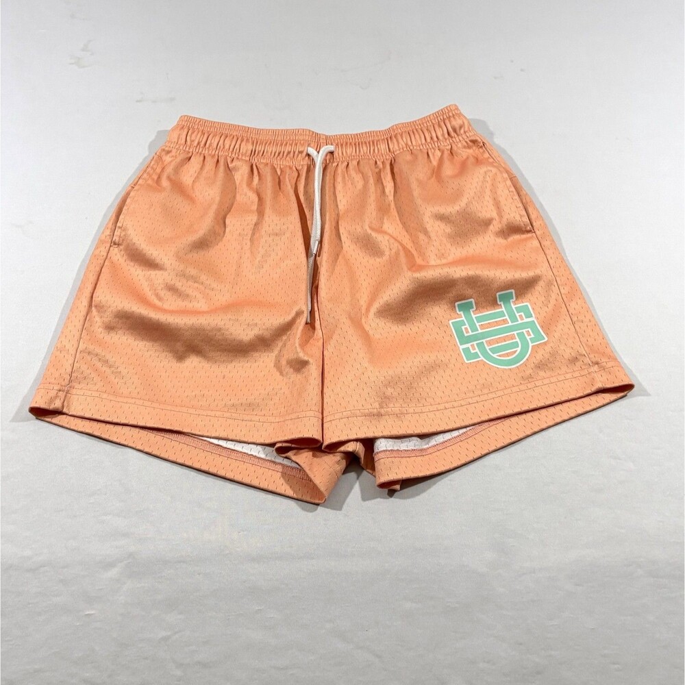 Uniform Studios Peach Orange Mesh Basketball Shorts Drawstring Monogram Mens M